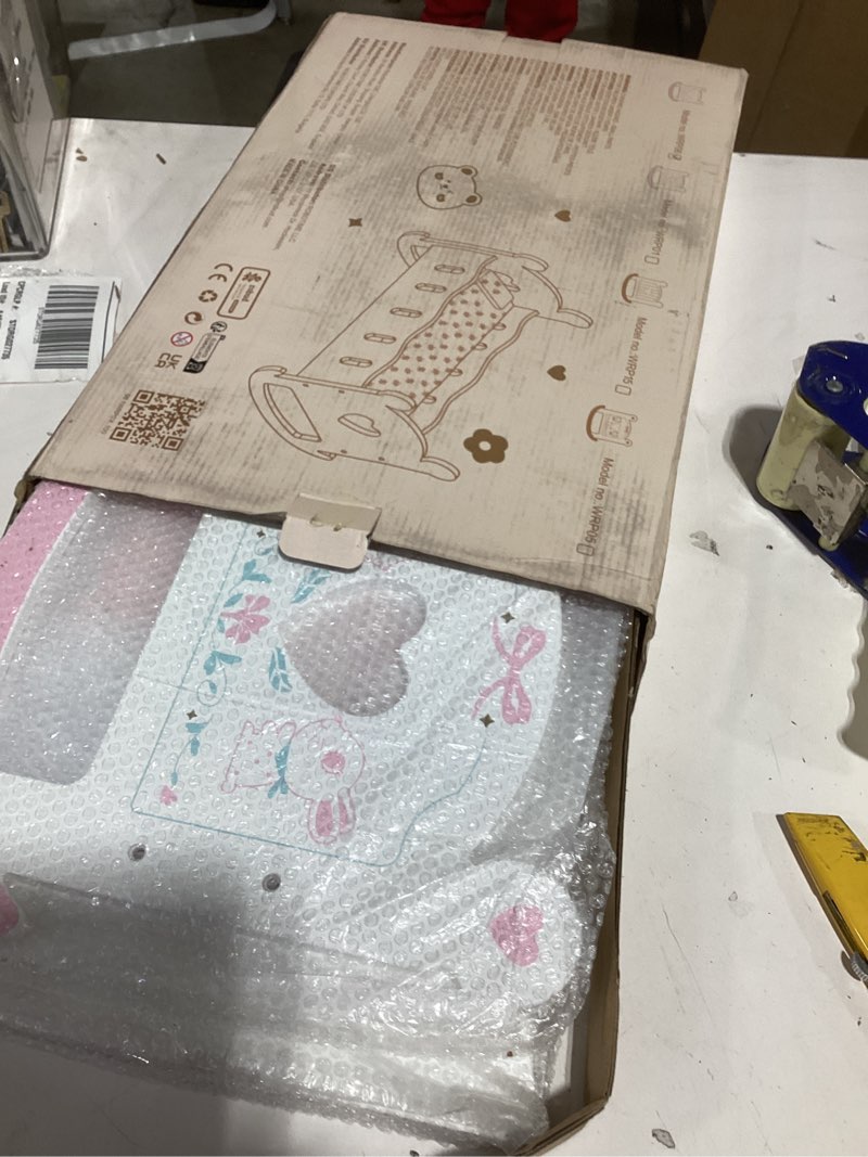 Condition photo showing New/Like New for ROBOTIME Wooden Baby Doll Crib, Doll Cradle Bed for 18-24 Inch Dolls, Baby Doll Crib Set with Blanket and Pillow, Toy Doll Bed for Girls Ages 3+ Pink