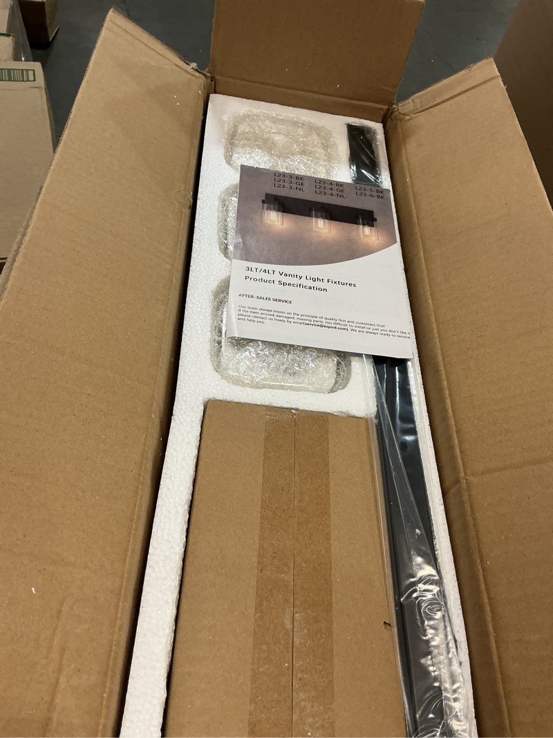 Condition photo showing New/Like New for bathroom lighting fixtures over mirror, square design & rectangle large backplate, 3 lights morden vanity lighting fixtures, bathroom light fixtures for bathroom/living room/bedroom, black black 3-light