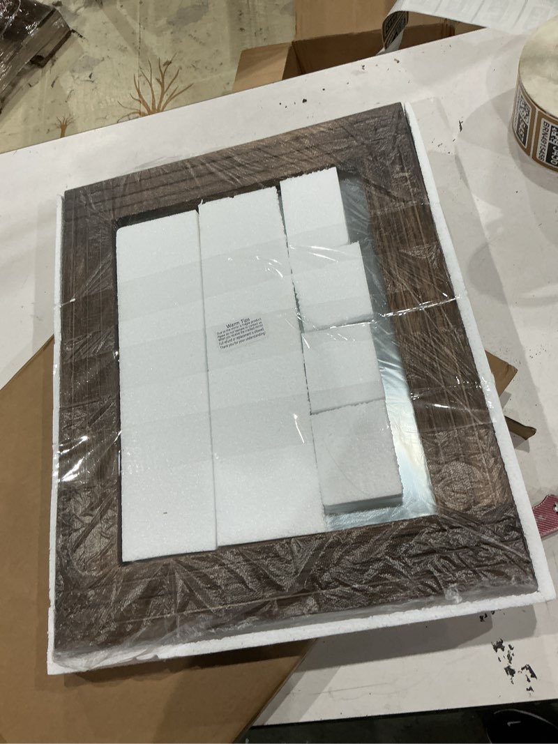 Condition photo showing As Is for wooden mirror rectangle framed rustic vintage farmhouse decor mirror bedroom bathroom vanity entryway large brown 40x50cm
