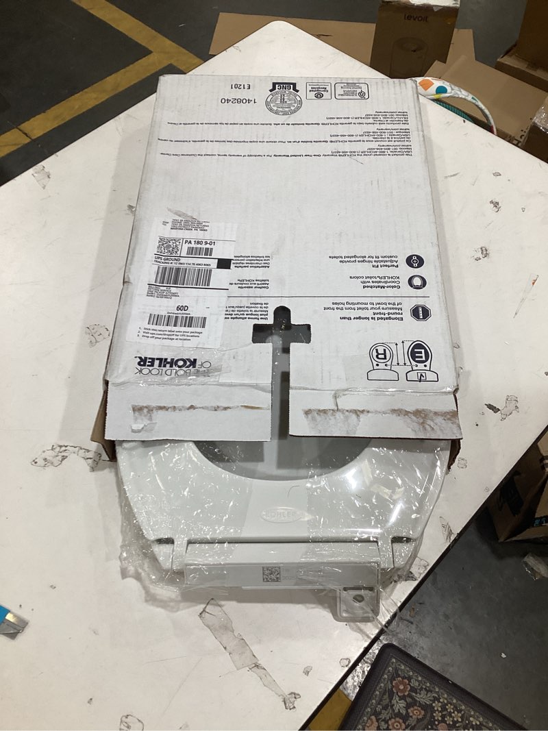 Condition photo showing Good Condition for Kohler K-20110-0 Brevia Elongated Toilet Seat with Grip-Tight Bumpers, Quiet-Close Seat, Quick-Attach Hardware, White