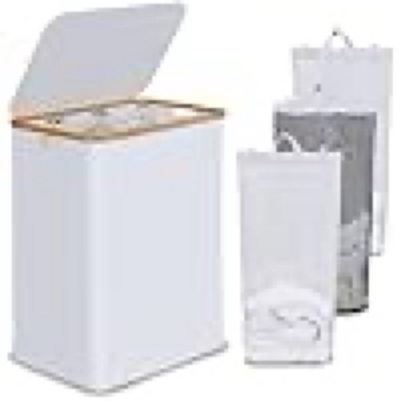 efluky Laundry Hamper with Lid, Double Laundry Hamper with 2 Removable Bags, 2 Section Laundry Basket with Bamboo Handles for Bathroom, Bedroom & Laundry Room (White, 160L Trio)