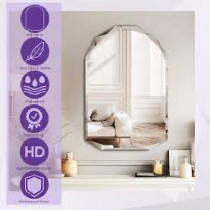 Bathroom Mirror for Wall, 30" x 40" Arched Mirror, Bathroom Vanity Mirrors, Beveled Edge Frameless W