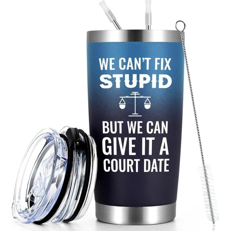 Lawyer Gifts for Men, We Can''t Fix Stupid But We Can Give It A Court Date Travel Tumbler, 20oz Stainless Steel Mug, Birthday Christmas Graduation Gifts for Lawyer Attorney Paralegal, Gradient  Image 1 of Lawyer Gifts for Men, We Can''t Fix Stupid But We Can Give It A Court Date Travel Tumbler, 20oz Stainless Steel Mug, Birthday Christmas Graduation Gifts for Lawyer Attorney Paralegal, Gradient