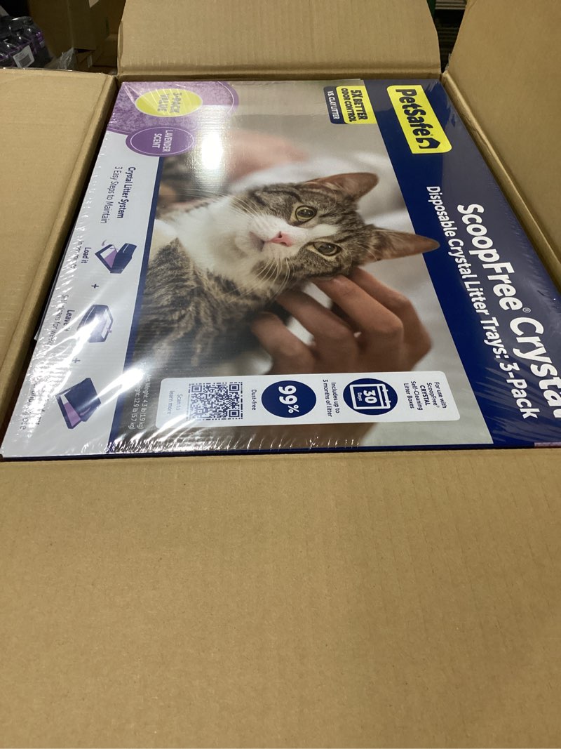 Condition photo showing New/Like New for PetSafe ScoopFree Disposable Crystal Cat Litter Tray - Easy Cleaning Box - Refill Tray for Automatic Litter Box - Lavender Scent - 4.3 lb Bags - 3 Pack 3-Pack Lavender