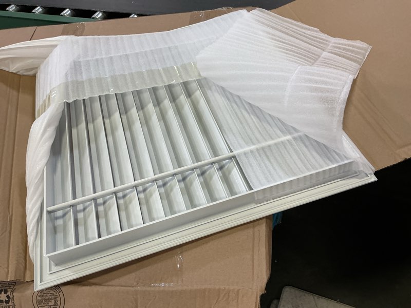 Condition photo showing Good Condition for patikil 20" x 20" aluminum return grille, air supply vent cover linear bar ventilation grille for sidewall wall ceiling hvac system, outer size: 21.7" x 21.7", white 20 x 20 inch