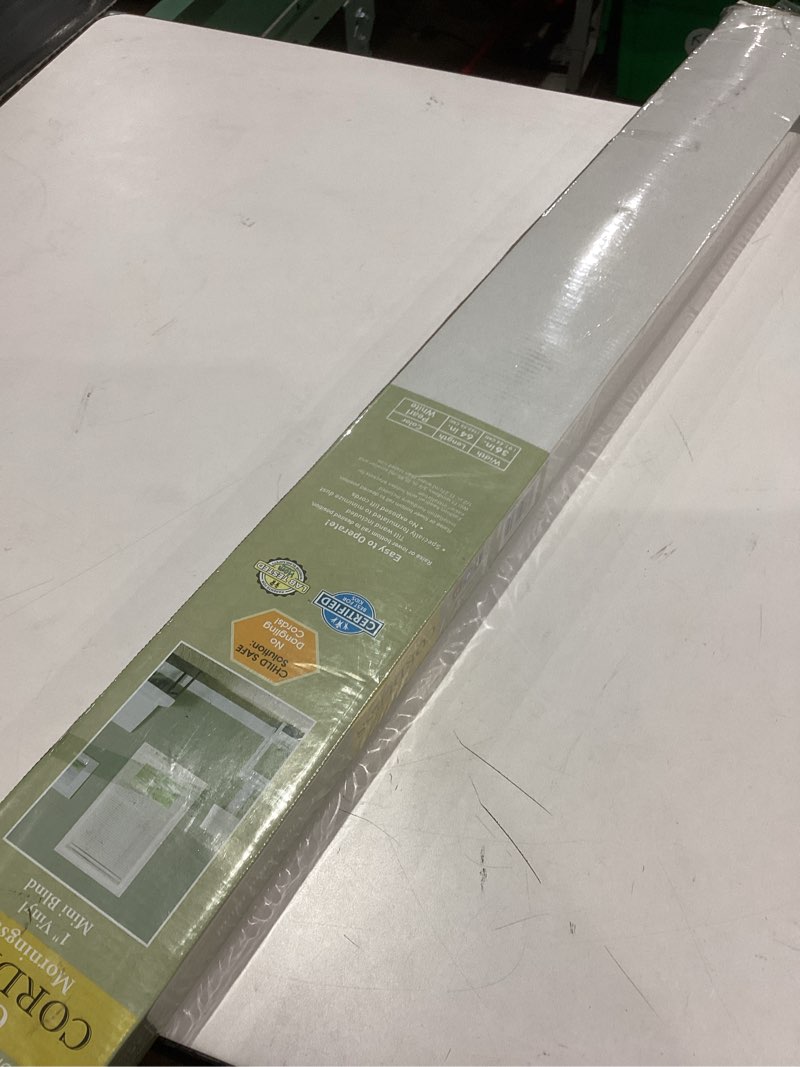 Condition photo showing Good Condition for Cordless Light Filtering Mini Blind - 36 Inch Width, 64 Inch Length, 1" Slat Size - Pearl White - Cordless GII Morningstar Horizontal Windows Blinds for Interior by Achim Home Decor 36"W x 64"H Pearl White