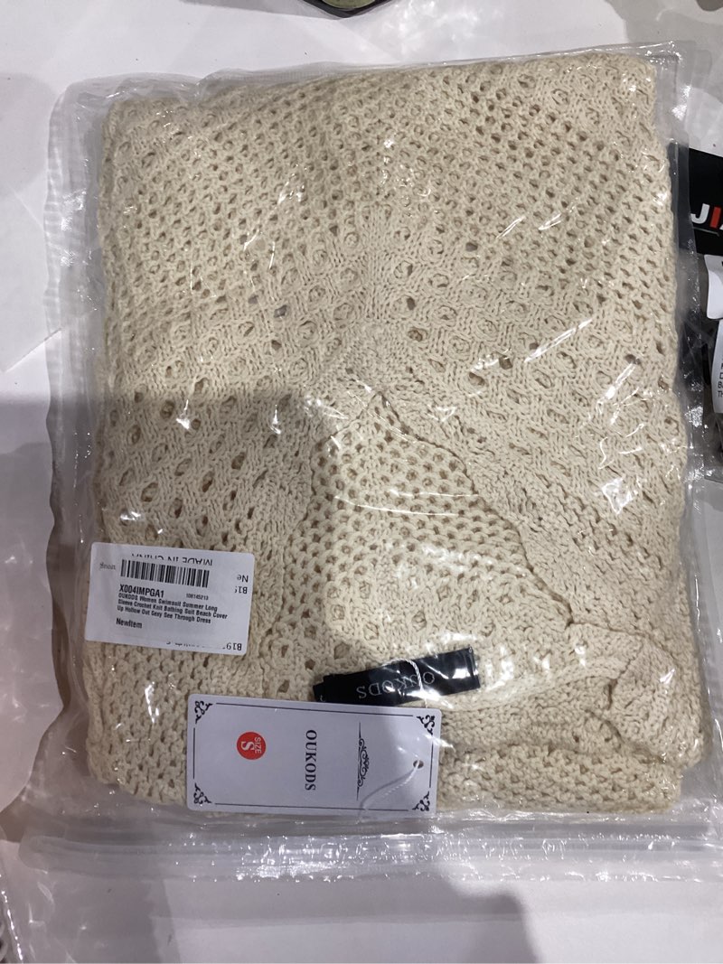 Condition photo showing New/Like New for Women Swimsuit Summer Long Sleeve Crochet Knit Bathing Suit Beach Cover Up Hollow Out Sexy See Through Dress Beige Large