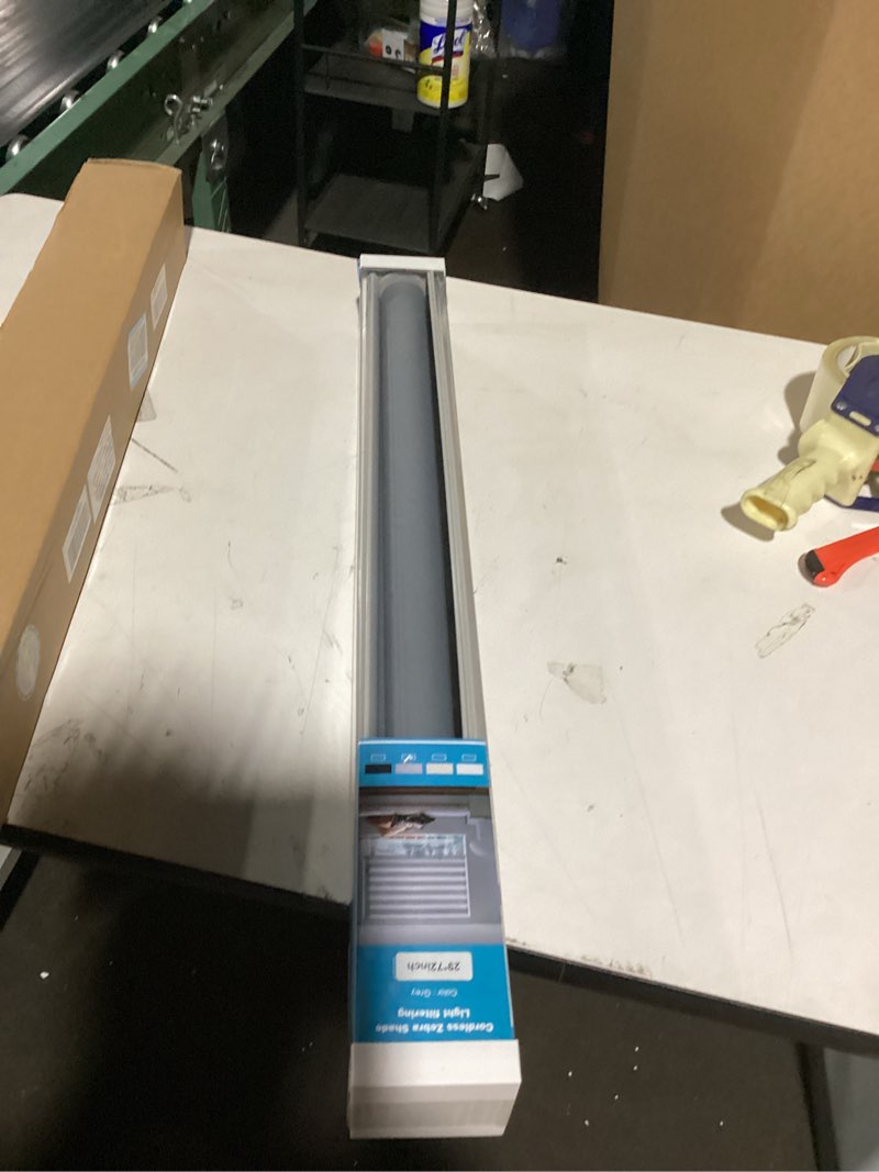 Condition photo showing As Is for Changshade Cordless Zebra Blinds for Windows, Modern Dual Layer Zebra Blinds with Light Filtering & Privacy Control,Easy Install Zebra Blinds for Indoor Windows,?29" W×72" H,Grey? Grey 29"W×72"H