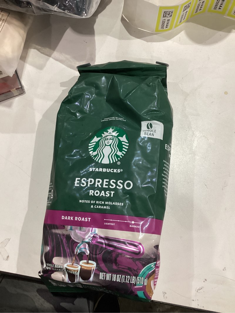 Condition photo showing New/Like New for Starbucks Whole Bean Coffee, Dark Roast Coffee, Espresso Roast, 100% Arabica, 1 bag (18 oz)
