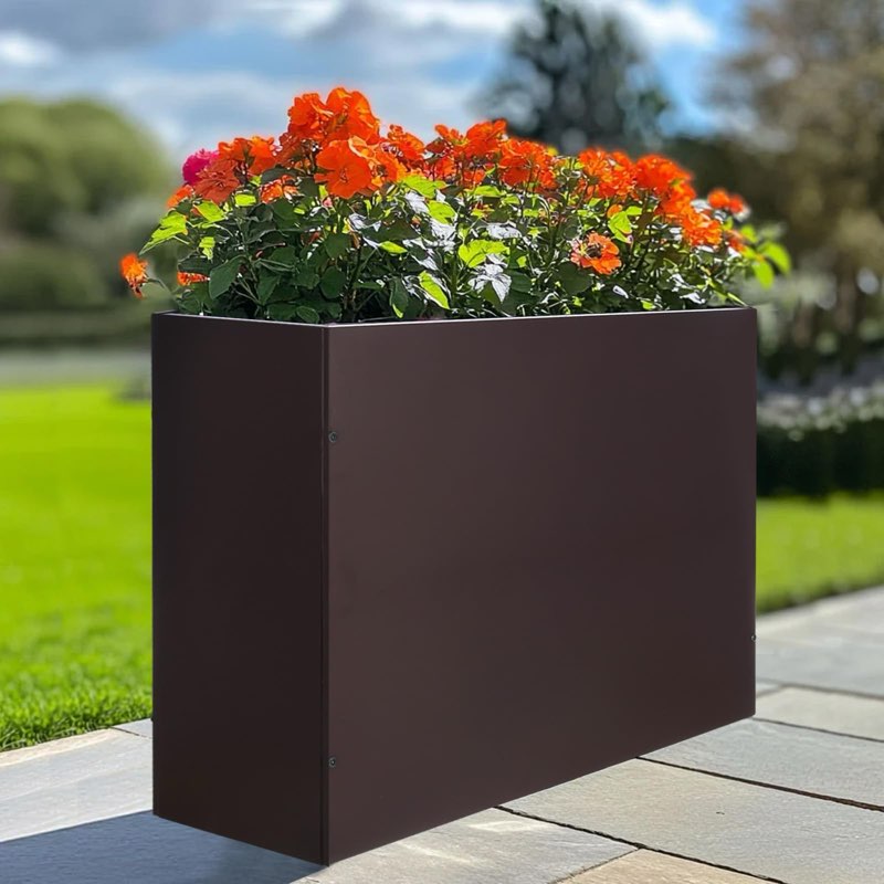 TISUWING Metal Rectangular Planter, 35.5"x 10"x 28" Brown Planter Box for Outdoor, Easy Installation
