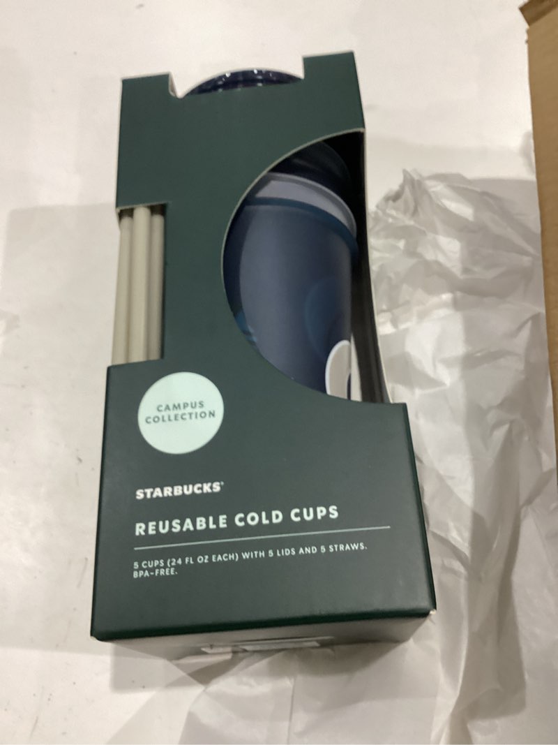 Condition photo showing Good Condition for pack of 5~ starbucks campus collection georgetown reusable 24 oz cold cups lid