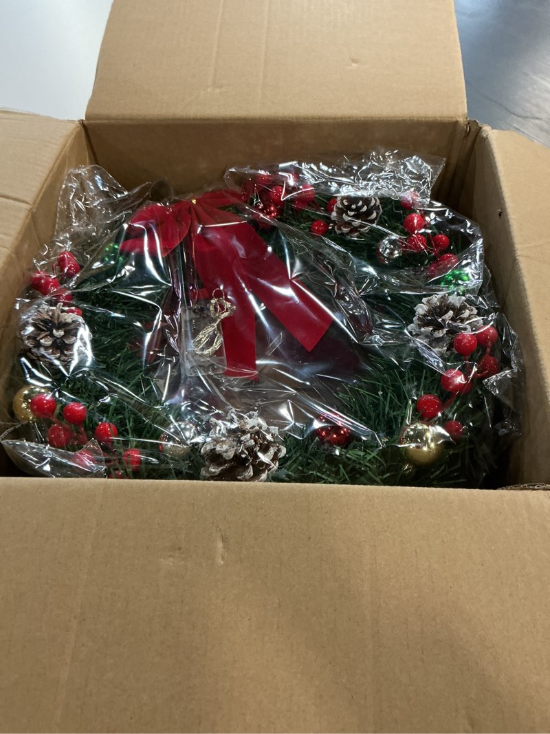 Condition photo showing New/Like New for Jetec Christmas Wreaths Lighted Artificial Door Adorned Christmas Wreath with Red Bow Pine Cones Berries Outdoor Prelit Xmas for Front Door Window Holiday Decor(Pure Red,2 Pcs) Pure Red 2