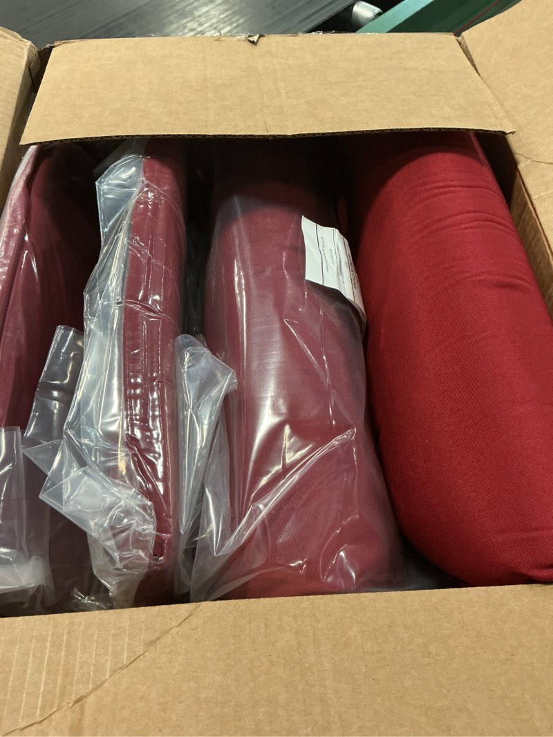 Condition photo showing Good Condition for basic beyond outdoor chair cushions set of 4, outdoor cushions for patio furniture, water resistant patio chair cushions with 2 ties, 17x16x2, burgundy 01 - burgundy 17"x16"x2"(pack of 4)