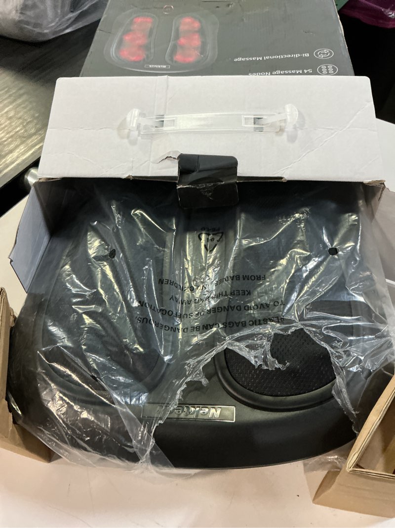Condition photo showing Good Condition for nekteck foot massager with heat, shiatsu heated electric kneading foot massager machine for neuropathy, plantar fasciitis, feet massage for pain relief, circulation, valentines gifts for man woman her black