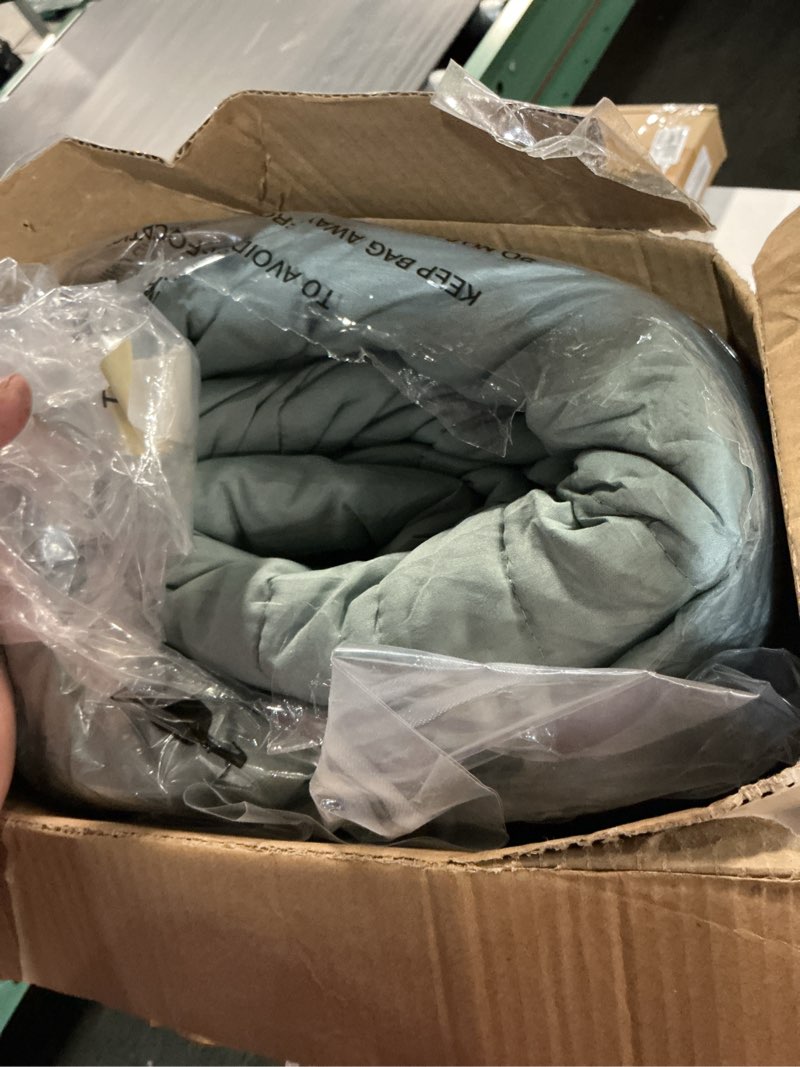 Condition photo showing Good Condition for queen comforter set-7 pieces sage soft bed in a bag queen bedding sets | monbix all-season vertical quilted comforter with sheets, pillow shams & pillowcases aqua sage queen
