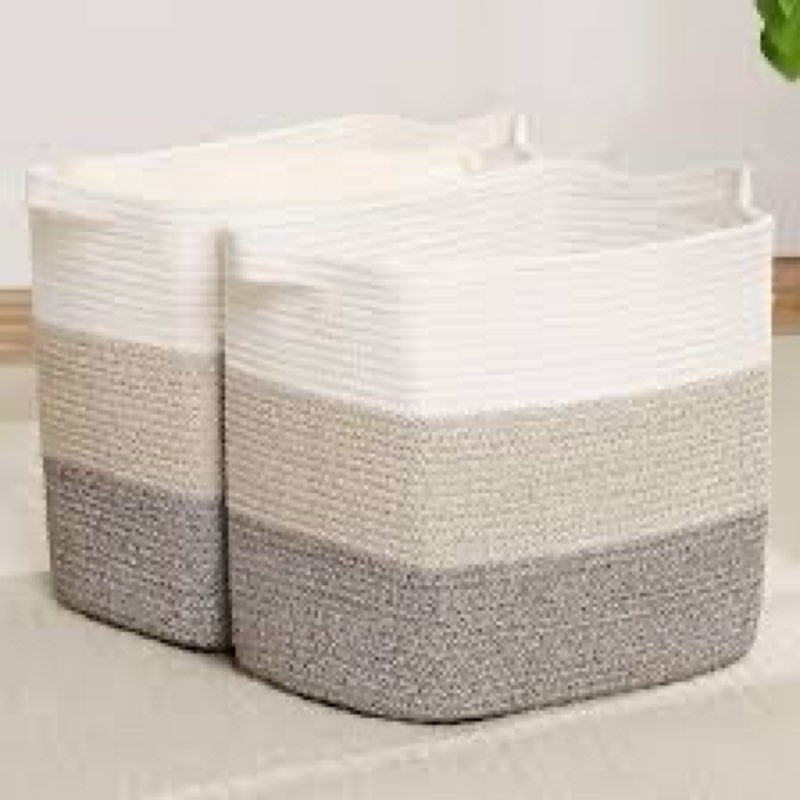 Laughbird Storage Baskets for Clothes Fabric Cotton Rope Storage Basket with Handles, Decorative Wov