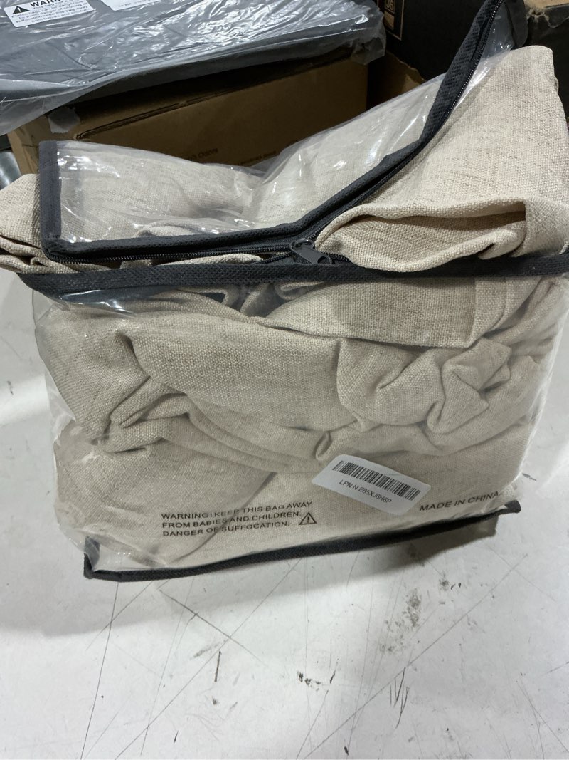 Condition photo showing As Is for 90 inch length 2 panels warm beige oatmeal linen curtains filtering semi sheer grommet drapes thick linen privacy boho farmhouse window curtain for for bedroom sliding door 52x90 warm beige 52"w x 90"l (pack of 2)
