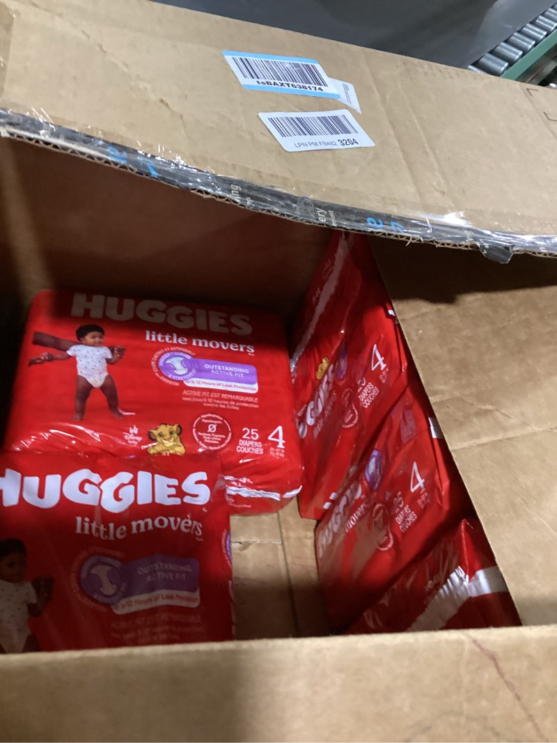 Condition photo showing Good Condition for Huggies Size 4 Diapers, Little Movers Baby Diapers, Size 4 (22-37 lbs), 150 Count (6 Packs of 25), Packaging May Vary Size 4 150