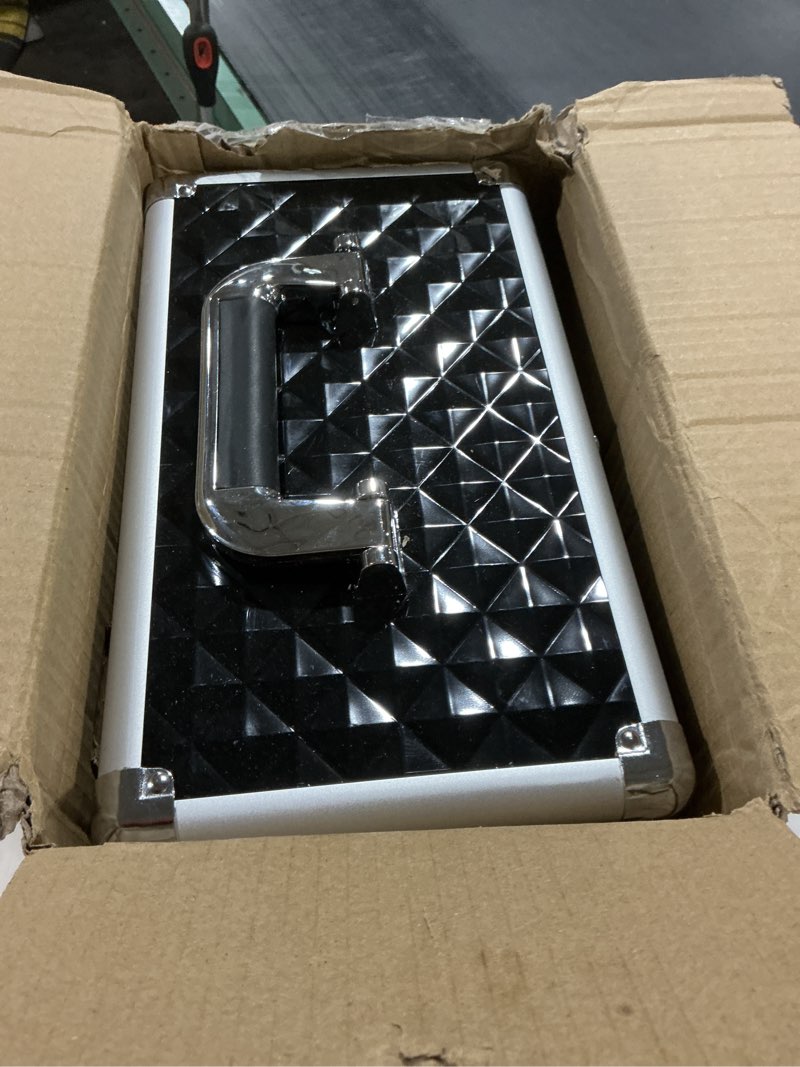 Condition photo showing As Is for Frenessa Nail Polish Makeup Train Case with Drawer and Dividers Manicure Organizer Accessory Storage Makeup Box With Mirror Lockable Keys Nail Kit Organizer Cosmetic Case Jewelry Box - Black