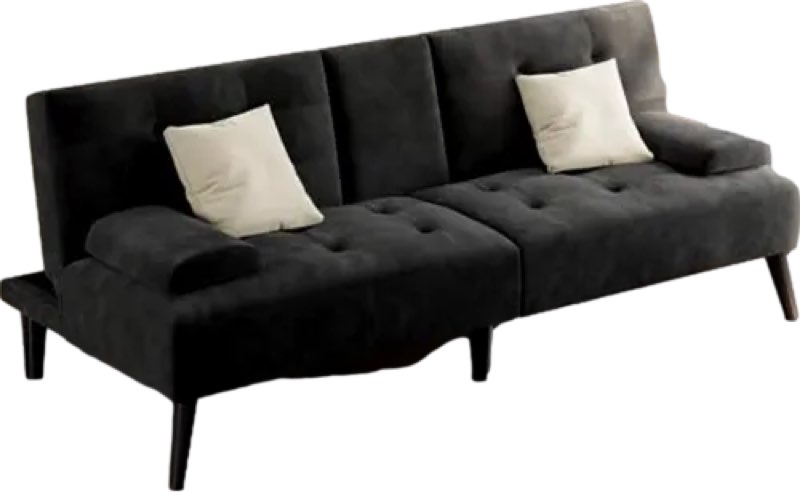 Shintenchi Futon Sofa Bed, Velvet Foldable Couch Reclining Sleeper w/Removable Armrests, Upholstered Loveseat w/Folding Cup Holders for Home, Office, Black