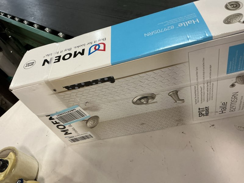 Condition photo showing New/Like New for Moen Halle Spot Resist Brushed Nickel Posi-Temp Tub and Shower Trim Kit Featuring Showerhead, Shower Lever Handle, and Tub Spout with Valve Included, 82970SRN