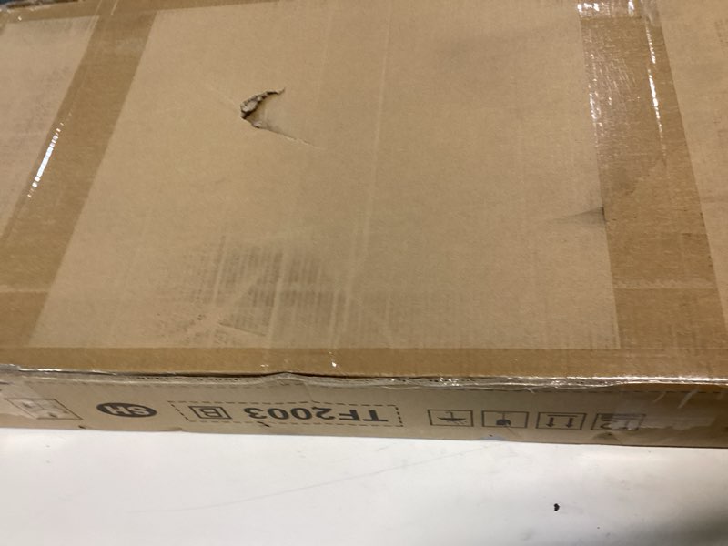 Condition photo showing New/Like New for tavr universal floor tv stand base for 32-75 inch tvs up to 110 lbs with swivel height adjustable mount, black tempered glass base for media storage and space saving black glass base without power strip