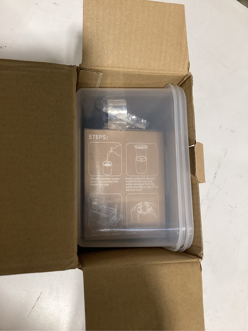 Condition photo showing Good Condition for clear ice cube maker, 2.5 inch stainless steel crystal large clear ice ball maker, silicone ice cube mold for cocktails, drinks & bourbon, whiskey gifts for men (2 pack) white 2 pack
