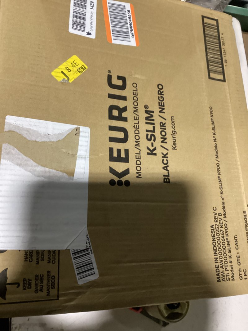 Condition photo showing As Is for keurig k-slim single serve k-cup pod coffee maker, multistream technology, 3 brew sizes, slim and sleek design, 46oz removable reservoir, black