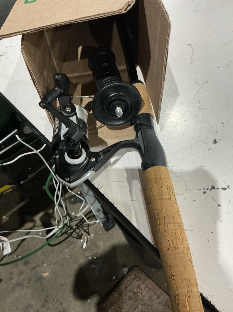 Condition photo showing As Is for shakespeare cirrus 6'6" spinning fishing rod and reel combo, 2-piece graphite rod blank, size 30 spinning reel, pre-spooled with monofilament fishing line