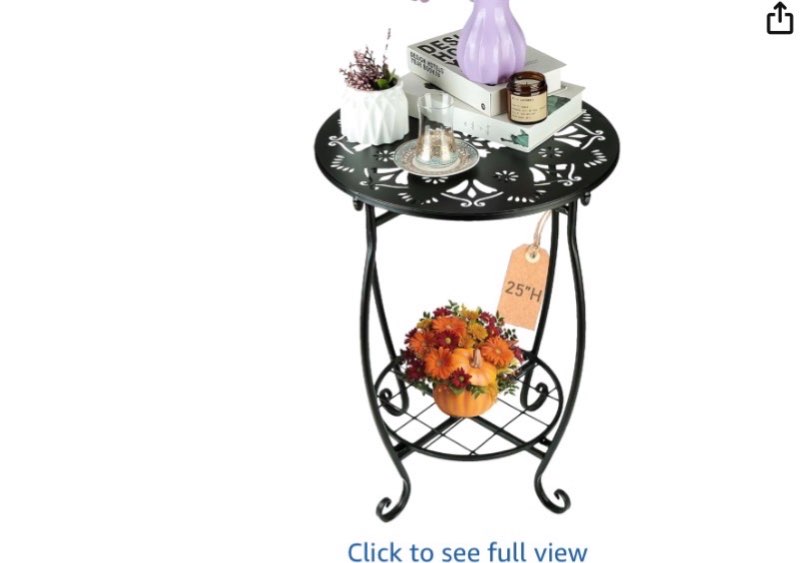 25 Inch High Patio Side Table, 18 Inch Wide Round Metal Side Table, Weather Resistant Anti-Rust Outd