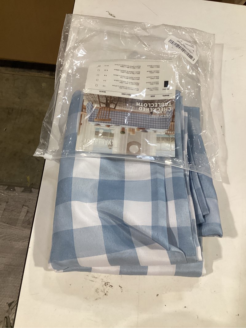 Condition photo showing Good Condition for veblandy checkered tablecloth rectangle waterproof gingham table cloth washable buffalo plaid table cover wrinkle free for kitchen, dining and outdoor picnic, 60 x 120 inch, light blue and white 120" x 60" (rectangular) light blue and white