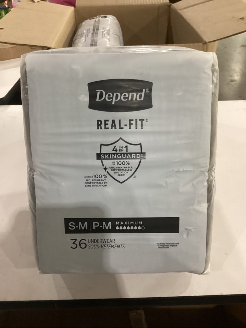 Condition photo showing New/Like New for depend real fit adult diapers, incontinence underwear for men, disposable, maximum absorbency, small/medium, black, 72 count, packaging may vary small/medium (black) small/medium 72