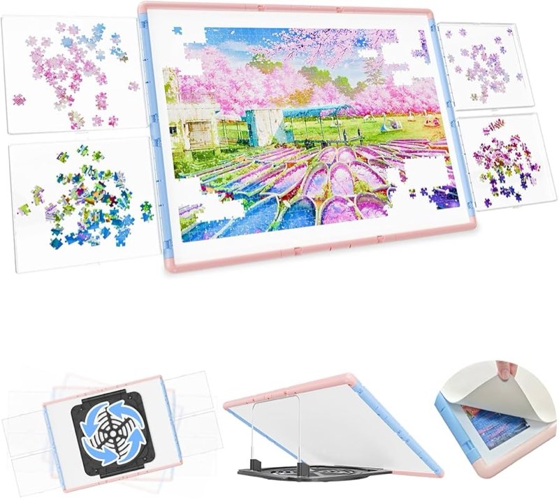MobiPuzz 1000 Pieces Puzzle Board 3-in-1 Double-Sided & Rotating & Tilting, Plastic Puzzle Table wit