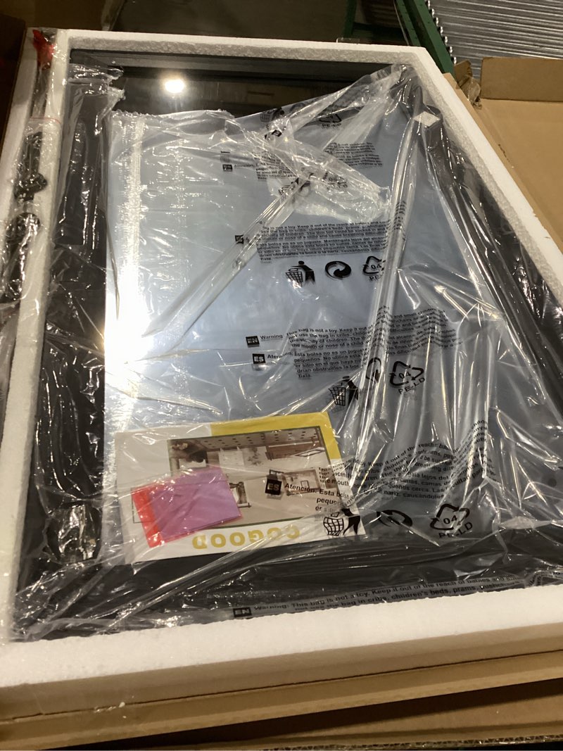 Condition photo showing New/Like New for COGOOD Farmhouse Barn Door Mirror - 41" x 26" Rustic Wood Framed Wall Mirror for Bathroom, Living Room, Entryway Wall Decor (Black) Black 26"L x 41"W