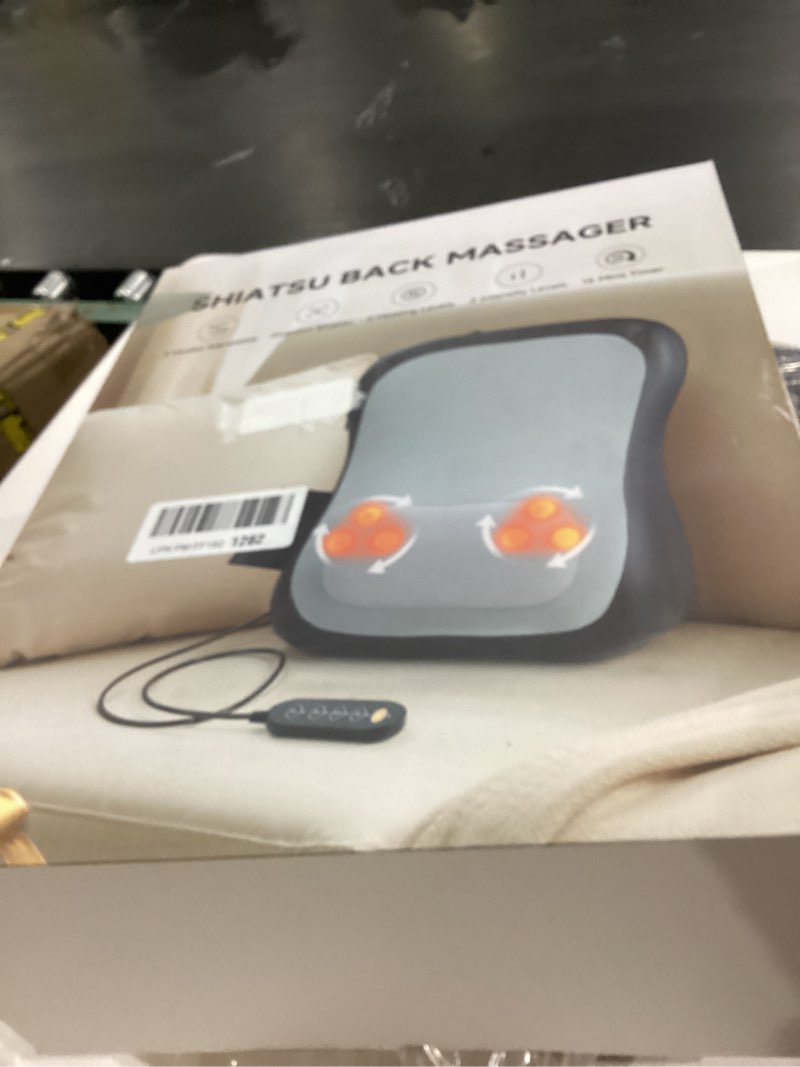 Condition photo showing As Is for Shiatsu Back and Neck Massager for Pain Relief Deep Tissue, Up and Down Rolling Back Massager with Heat, 3D Kneading Massage for Office Home Car, Birthday Gifts for Women Men Mom Dad Gray