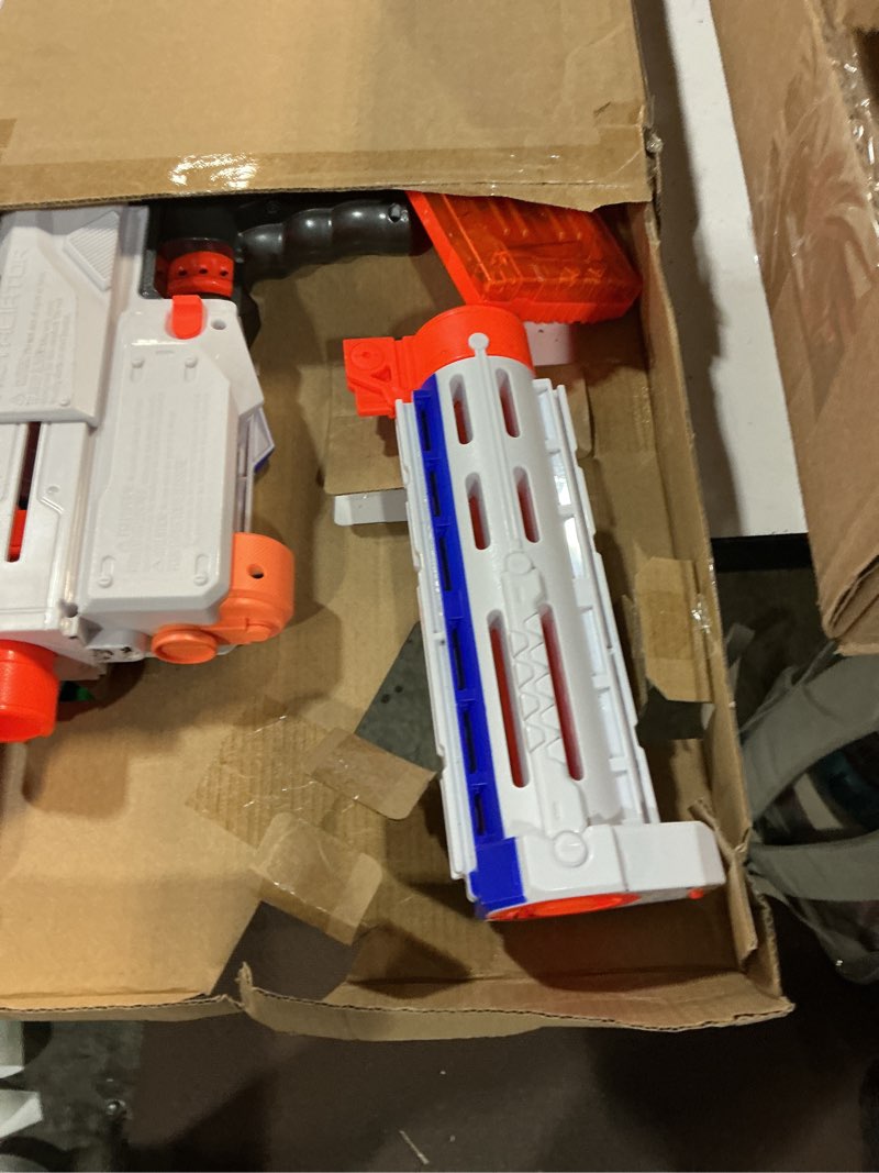 Condition photo showing As Is for nerf n-strike elite retaliator blaster, stock, grip, barrel, 12-clip, 12 darts, outdoor toys for kids 8+ (amazon exclusive)