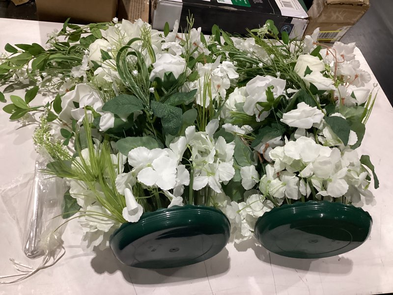 Condition photo showing Good Condition for ling's moment 41.0" tall free-standing wedding aisle artificial flowers for ceremony decor, 2pcs white walkway floral chair markers, faux rose altar arch arrangement spring decorations outdoor wht-white & lily & olive 41" tall x 22" cross
