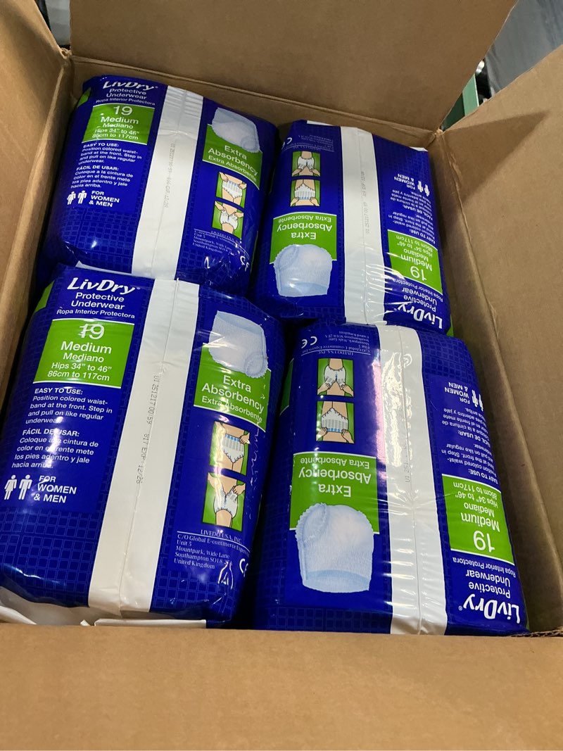 Condition photo showing New/Like New for LivDry Adult Incontinence Underwear, Extra Absorbency Adult Diapers, Leak Protection, Medium, 76-Pack Medium (76 Count)