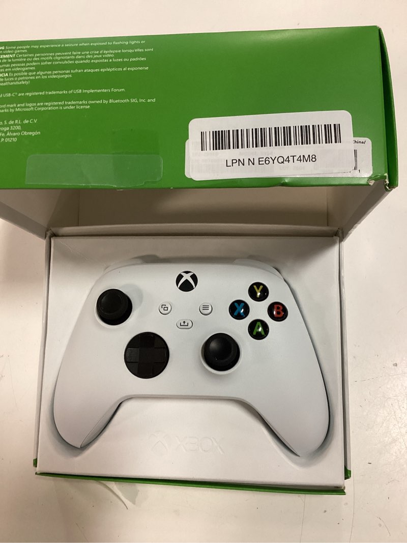 Condition photo showing New/Like New for xbox wireless gaming controller | robot white | console, pc, & android | textured grip | wireless, bluetooth, usb-c connectivity