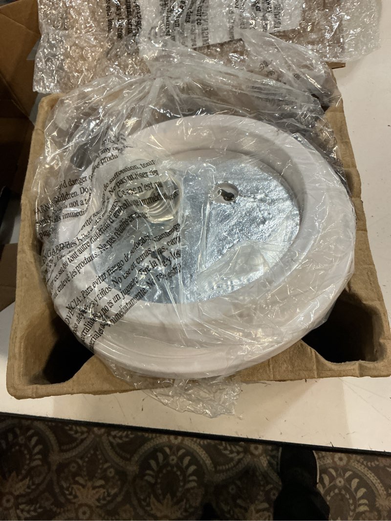 Condition photo showing As Is for 11 inch round integrated led flush mount ceiling light for bedroom kitchen bathroom 2700k 3000k 3500k 4000k 5000k bright white daylight soft white, 1200 lumens, 15-watt at 80 cri, white, ev1011c5c-06
