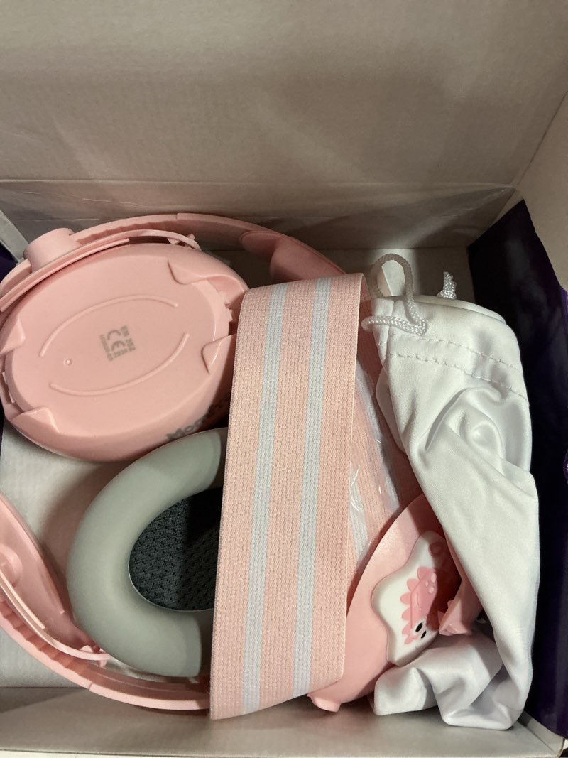 Condition photo showing Good Condition for 2-in-1 baby ear muffs for noise reduction, ear protection earmuffs & adjustable headband for babies and toddlers(0-48months), ansi certified, noise cancelling headphones ideal airplane, travel pink-hello