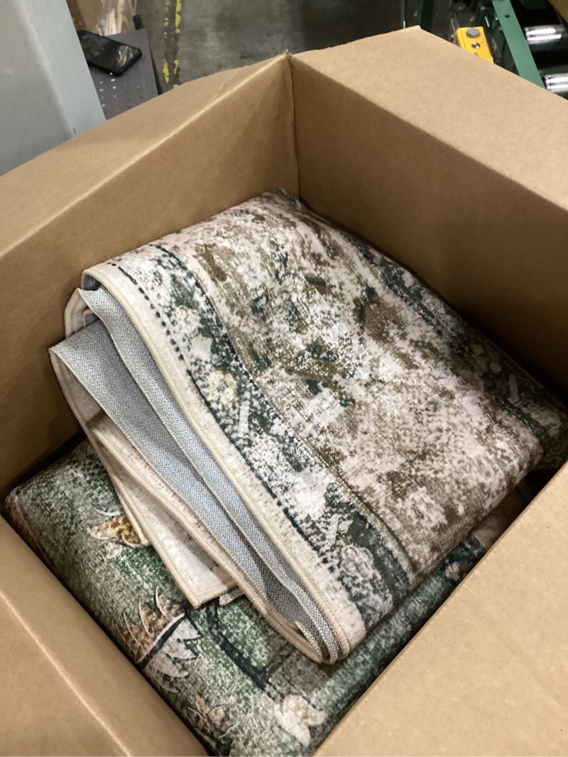 Condition photo showing Good Condition for Area Rugs 8'x10' Washable Non-Slip, Floral Vintage Distress Print Pattern Medallion Carpet for Living Room Bedroom Dining Room, Brick Red Rust Neutral Brown Burnt Orange Green Brick/Brown/Green 8' x 10' (Rectangular)