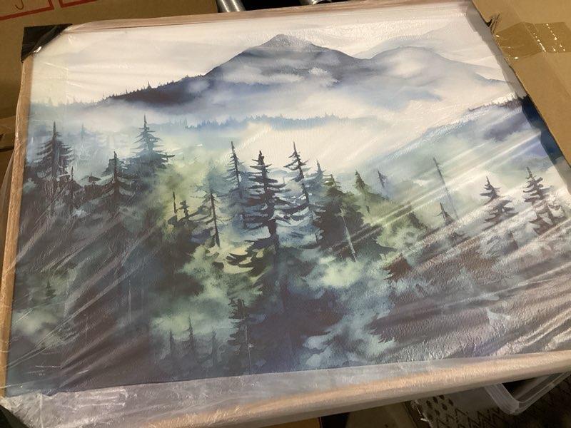 Condition photo showing Good Condition for Celestdeco Blue Ridge Mountains Forest Framed Canvas Wall Art Set, Natural Landscape Wall Decor, Green Pine Trees Wall Painting, Woodland Artworks for Living Room, Bedroom, Dining Room - 20"x40" Blue Ridge 40"L x 20"W