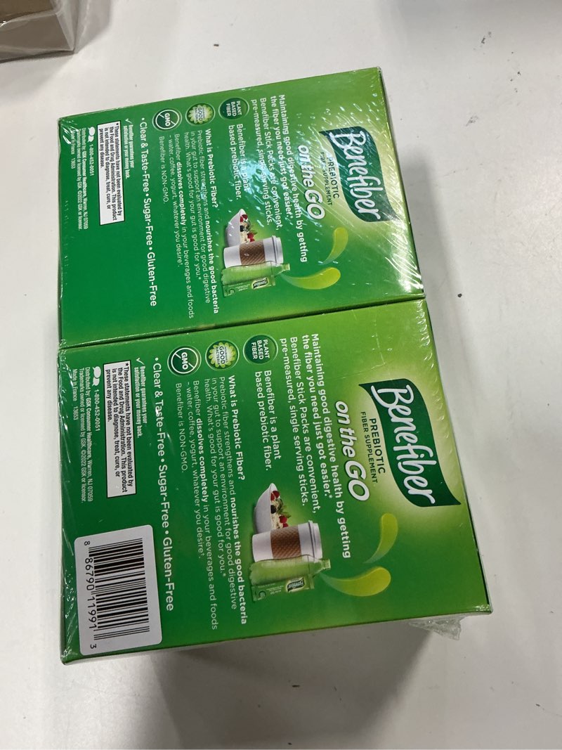 Condition photo showing New/Like New for (Exp:05/2026) Benefiber On The Go Prebiotic Fiber Supplement Powder for Digestive Health, Daily Fiber, Unflavored Stick Packs - 36 Sticks (Pack of 2) 36 Count (Pack of 2)