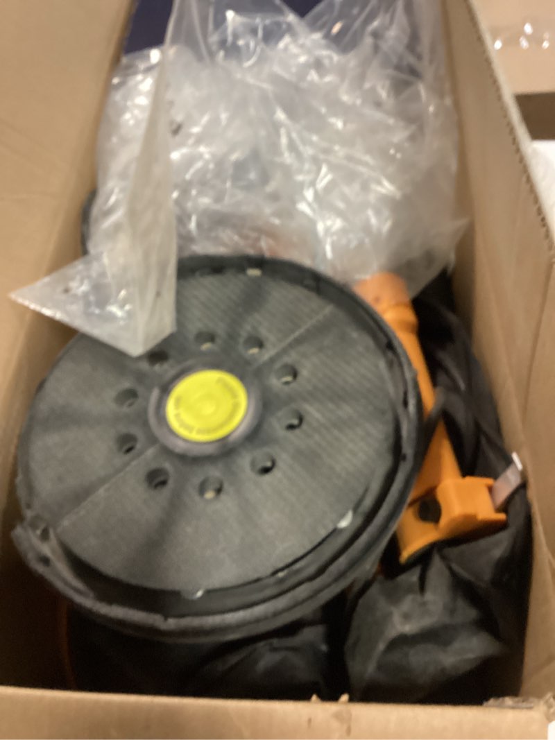Condition photo showing As Is for GEVEELIFE Drywall Sander, 880W 7.33A Electric Drywall Sander with Vacuum Dust Collector, 5 Variable Speed 1000-2100RPM, LED Light, Foldable & Extendable Handle, 12 Sanding Discs (Dark Orange)