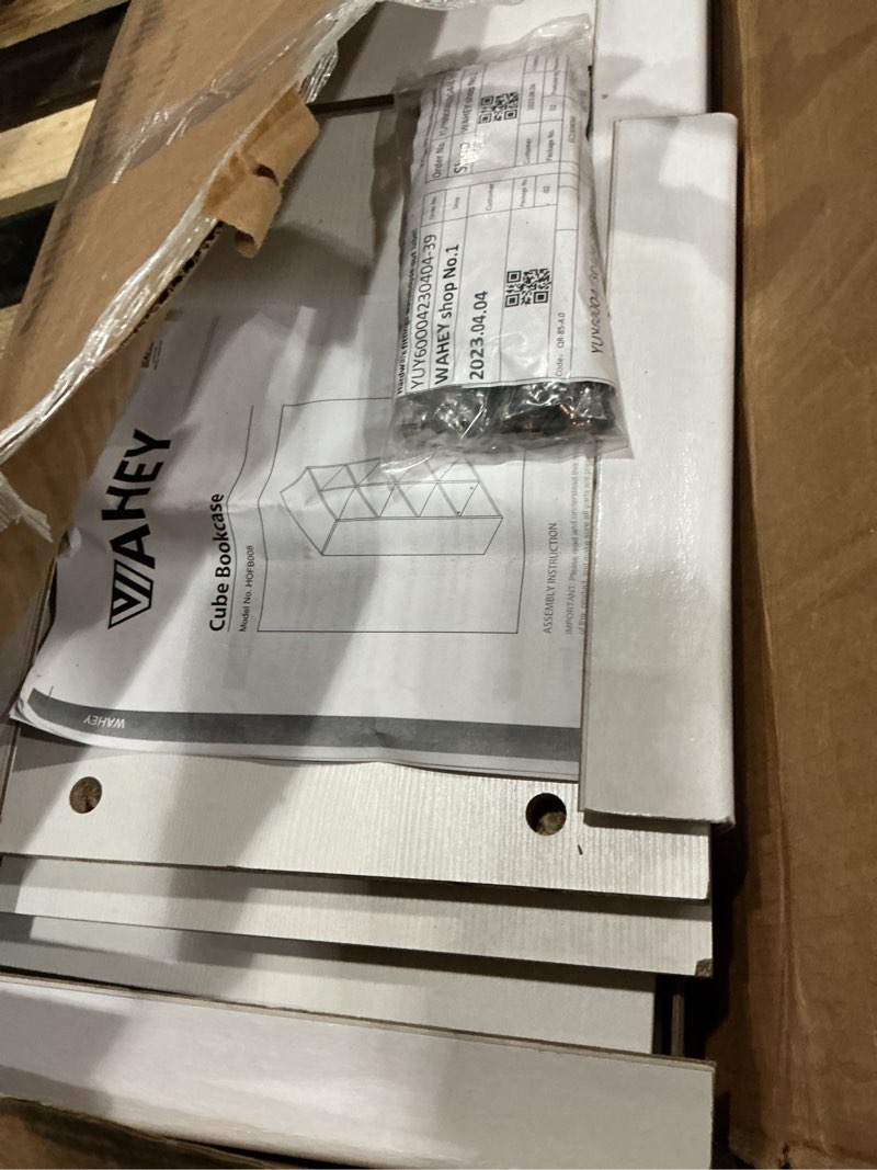 Condition photo showing As Is for Sweetcrispy 6 Cube Storage Organizer - Open Cube Bookshelf with 3 Removable Back Panels, Display Storage Bookcase for Living Room, Bedroom, Entrance Hall, Home Office?36\" L×11.6\" W×24\" H, B white 6-Cube(36\"L×11.6\" W×24\"H)