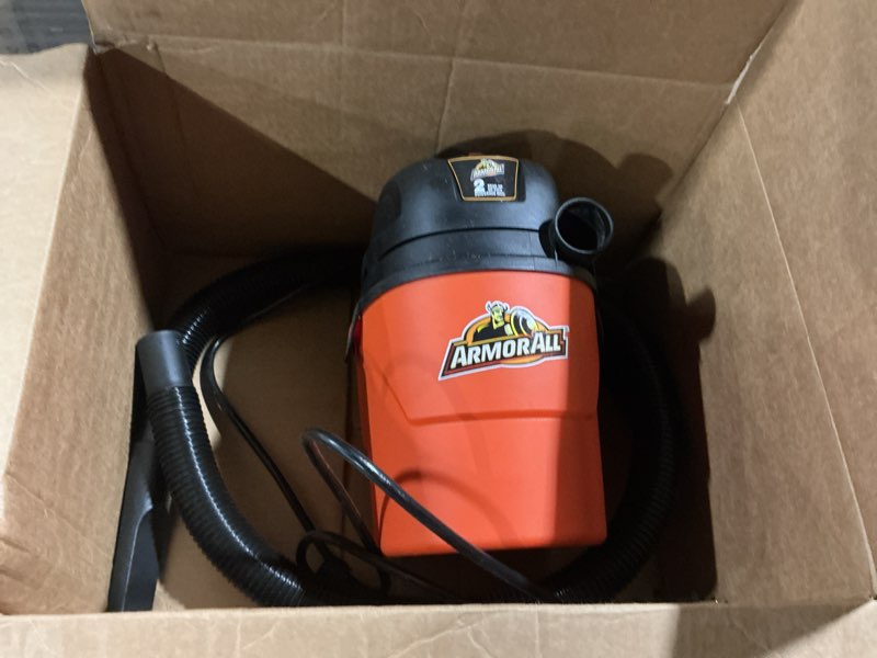 Condition photo showing As Is for armor all, aa255 , 2.5 gallon 2 peak hp wet/dry utility shop vacuum , orange 2.5 gal vac