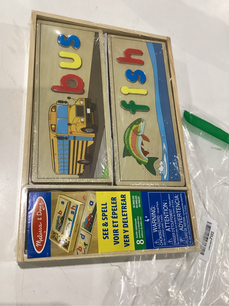 Condition photo showing Good Condition for melissa & doug see & spell wooden educational toy with 8 double-sided spelling boards and 64 letters preschool learning activities, see & spell learning toys for kids ages 4+ 13.9 x 9.2 x 1.75 english
