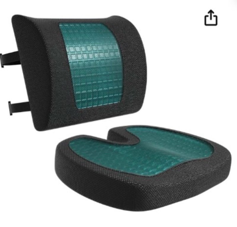 amazon basics comfortable seat cushion & lumbar support for office chairs, gel enhanced memory foam, non-slip, cooling, portable, pack of 2, rectangular, black