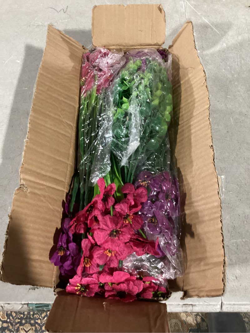 Condition photo showing Good Condition for yastouay 12 bundles artificial flowers for outdoors, uv resistant artificial outdoor flowers no fade fake outdoor flowers plants for garden porch window box pot planters decor (fuchsia+rose red) fuchsia+rose red 12 bundles